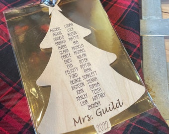 Personalized Teacher Christmas Ornament | Class Names Maple Wood Gift