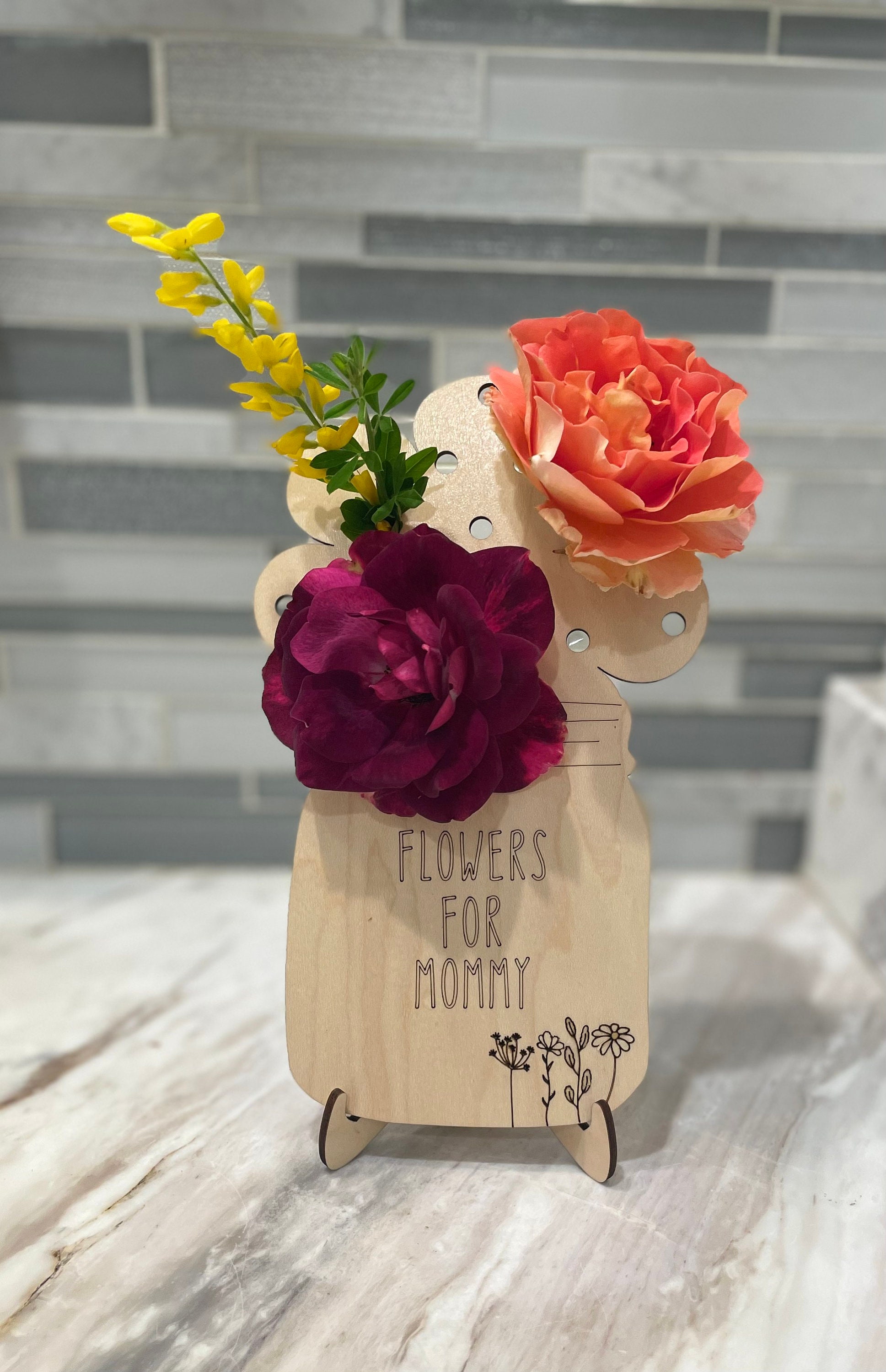 Wooden Flower Holder for Mom Fresh Picked Flower Holder Garden Flowers  Display Flowers for Mom 