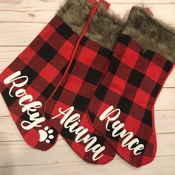 Personalized Christmas stockings | Buffalo Plaid Stocking | Personalized family stocking | checkered stockings | dog stocking | cat stocking
