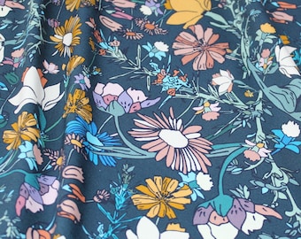 Blümchen, Blumen, Wildblumen, GOTS, Bio Strick, Baumwolle Elastan, Jersey, Stretch Stoff