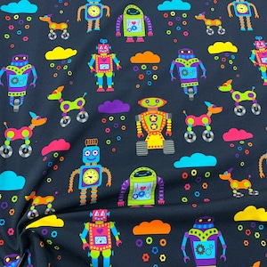 Rainbots - Rainbow Robot, Colourful Gender Neutral GOTS, Organic knit, Cotton Elastane, Jersey, Stretch Fabric