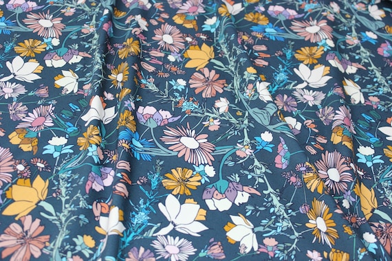 Florescence, floral, wild flowers, GOTS, Organic knit, Cotton Elastane, Jersey, Stretch Fabric