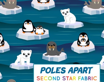 Penguin, Polar Bear Winter Organic knit Cotton Elastane Jersey Stretch Fabric