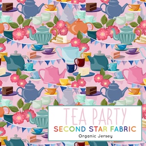 Tea Party Bio-Baumwolle Elastan, Teekanne Jersey Strick Stretch Kleidung Stoff