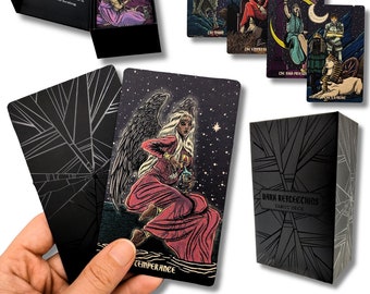 Dark Reflections Tarot Deck with Guidebook, Indie Tarot Deck, Black Tarot Deck for Beginner, Unique Tarot Card Deck, Shadow Work Tarot Deck