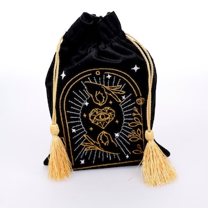 Borsa per tarocchi in velluto di seta, design unico ricamato per carte Oracle e tarocchi, custodia con coulisse, borsa per tarocchi in velluto, borsa per mazzi di tarocchi, custodia per tarocchi