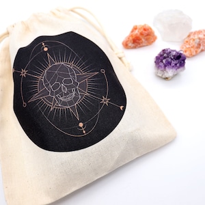 Skull Tarot Bag: Natural Cotton Tarot Card Pouch