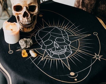 Paño de Tarot de Calavera: Paño de Altar de Algodón, Decoración de Dark Academia