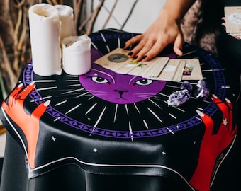 Paño de Tarot de Gato de Seda: Paño de Altar para Rituales de Brujas, de Dos Caras