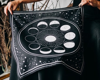 Paño de tarot de fases lunares: mantel de altar de algodón, decoración de brujas