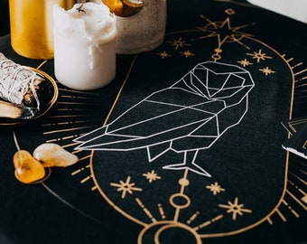 Owl Tarot Altar Cloth, Tarot Spread Cloth for Readings, Divination and Ritual Table Decor, Cotton or Silk Cloth