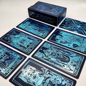 Blue Dreams Tarot Deck for Beginners, Beautiful Tarot Card Deck, Shiny Blue Foil Digital Print, Rider Waite Tarot Deck, Dark Blue Tarot Deck