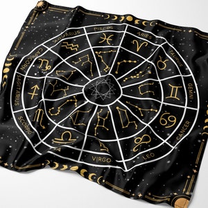 Zodiac Altar Cloth for Tarot or Oracle Cards, Divination Cloth, Altar Accessory, Silk Altar Cloth, Zodiac Tarot Cloth, Tarot Reading Cloth