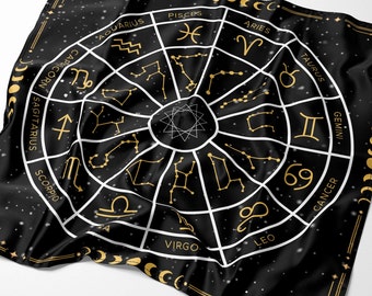 Zodiac Altaardoek voor Tarot- of Orakelkaarten, Waarzeggerijdoek, Altaaraccessoire, Zijden Altaardoek, Zodiac Tarotdoek, Tarotleesdoek