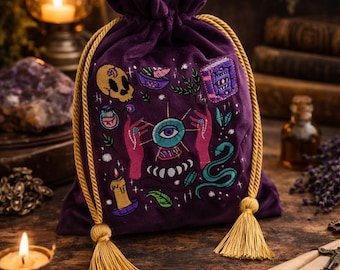 Tarot Deck Velvet Pouch, Luxurious Silk Velvet Tarot Deck Pouch, Oracle Deck Bag, Tarot Card Bag, Pouch Bag for Tarot Card, Embroidery Pouch