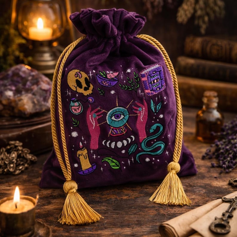 Tarot Deck Velvet Pouch, Luxurious Silk Velvet Tarot Deck Pouch, Oracle Deck Bag, Tarot Card Bag, Pouch Bag for Tarot Card, Embroidery Pouch image 1