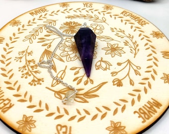 Amethyst Pendulum Wooden Board, Unique Witch Board for Divination and Spiritual Altar Display, Spirit Communication Tool, Spirit Ouija Board