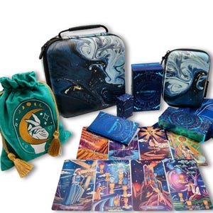 Tragbares Tarot Reise-Set - Dreamscapes Tarot-Deck mit Ratgeber, Samt-Beutel, Seidentuch & kompakter Aufbewahrungsbox