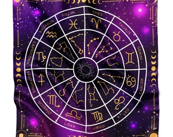 Zodiac Tarot Reading Cloth, Divination Tablecloth, Zodiac Tarot Scarf, Tarot Spread Cloth, Astrology Tarot Cloth, Witchy Gift, Zodiac Decor