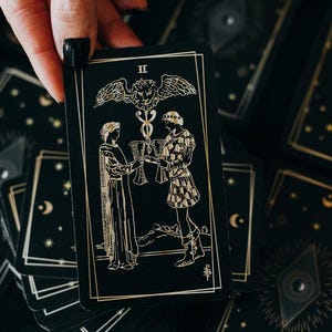 Mazzo di tarocchi Ame per principianti, mazzo di tarocchi nero e oro, mazzi di tarocchi unici, mazzo di tarocchi neri, mazzo di tarocchi Rider Waite, lettura dei tarocchi