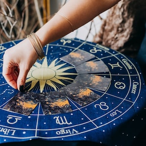 Tela de altar de tarot con diseño del zodíaco, tela de altar de tela de algodón, tela de extensión de tarot, tela de lectura de tarot, tela del zodíaco, tela de adivinación