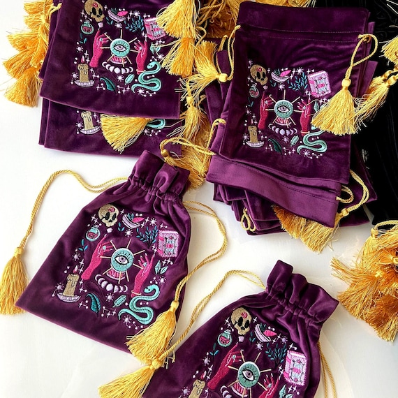 Samt Tarot-Kartenetui Mit Kordelzug – Violett, 18 X 11 Cm, Edelstein-Design, Für Karten & Schmuck