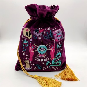 Bolsa de terciopelo de cubierta de tarot, bolsa de cubierta de tarot de terciopelo de seda de lujo, bolsa de cubierta de oráculo, bolsa de cartas de tarot, bolsa de bolsa para tarjeta de tarot, bolsa de bordado imagen 4