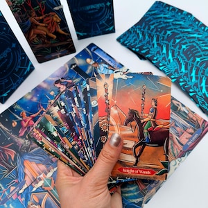 Baraja de Tarot Dreamscapes con guía, cartas de tarot independientes, baraja única para principiantes, hermosa baraja de tarot con lámina azul