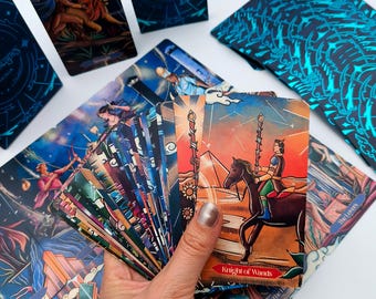 Dreamscapes Tarot Card Deck with Guidebook, Indie Tarot Cards, Unique Tarot Card Deck for Beginners, Beautiful Blue Foil Tarot Deck