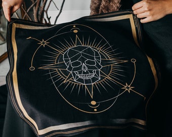 Skull Altar Cloth for Tarot Readings, Cotton Divination Table Cloth, Ritual and Gothic Inspired Altar Decor