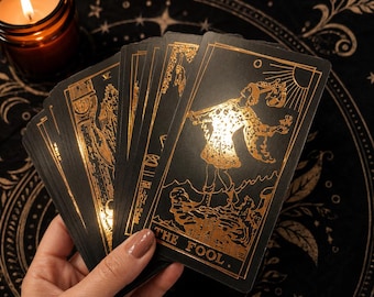Black and Gold Tarot Deck, Rider Waite Style Tarot Cards with Gold Foil, Beginner Friendly Classic Tarot Deck for Readings