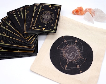 Skull Tarot Bag, Natural Cotton Tarot Card Pouch for Deck Storage, Crystal Bag, Altar Accessory, Witchy Spiritual Gift