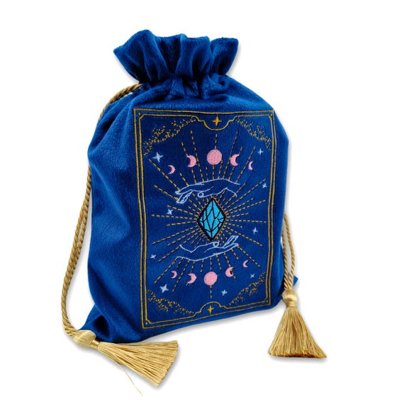 Bolsa Terciopelo Para Cartas Del Tarot | Con Cordón Y Diseños De Luna Y árbol De La Vida | 13x18 Cm | Guarda Tus Accesorios Con Estilo