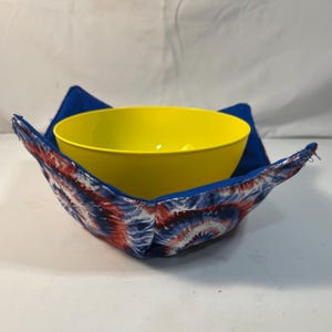 Bowl Cozy Hot Cold Bowls Tie Dyed Swirl Red Blue USA Handmade Patriotic Independence Day 4th of July Patriotic Microwavable 7&quot; New