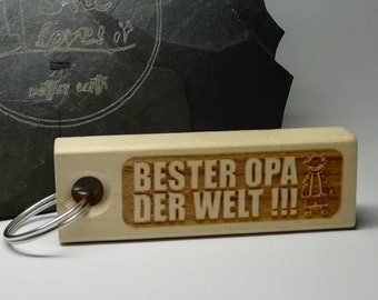 Gravur Schlüsselanhänger aus Holz - Modell: Bester Opa der Welt tolles Opa Geschenk zum Geburtstag