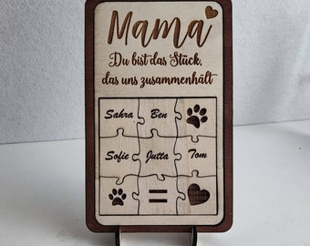 Muttertagsgeschenk Personalisiertes Muttertag Holzpuzzle-Schild für Mama Puzzle Du bist das Stück, das uns zusammenhält | Geschenk für Mama