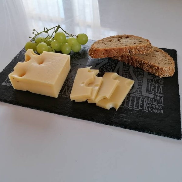 Gravierte Käseplatte aus Schiefer - Hochzeitsgeschenk oder für Käseliebhaber