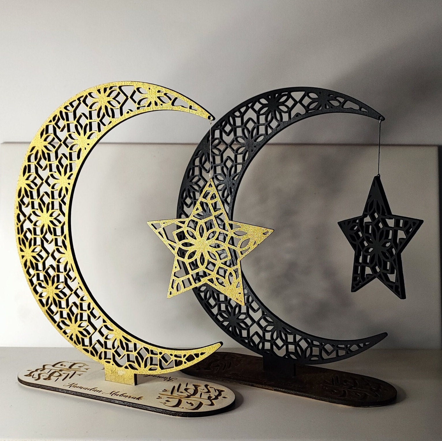 8 / 20 cm Holz Mond - LED Kerzenlicht Islam grün Islam Deko Ornament Stern
