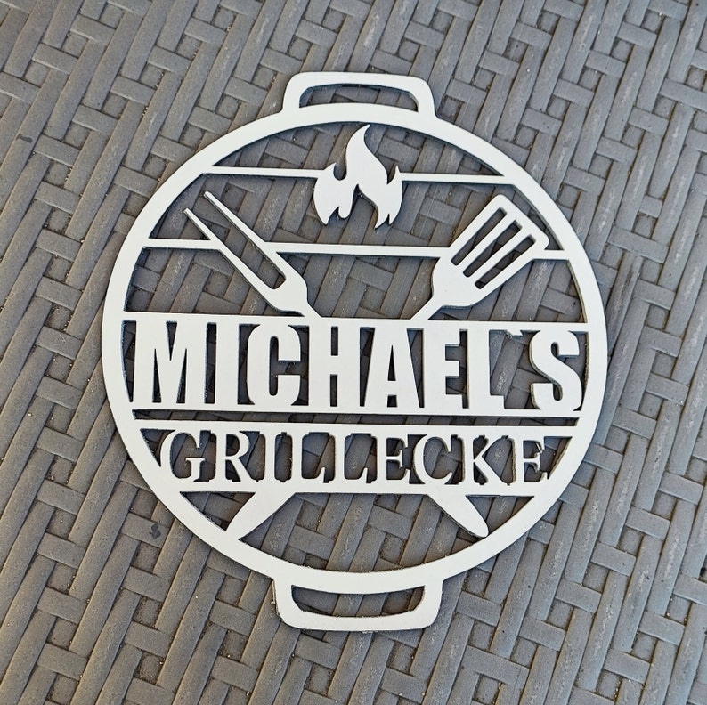 Personalisiertes Grill Schild BBQ Grillplatz, Outdoorküche, Dekoration Grillecke in 2 Farben Weiß