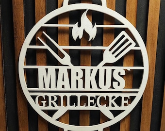 Personalisiertes Grill Schild - BBQ Grillplatz, Outdoorküche, Dekoration - Grillecke in 2 Farben