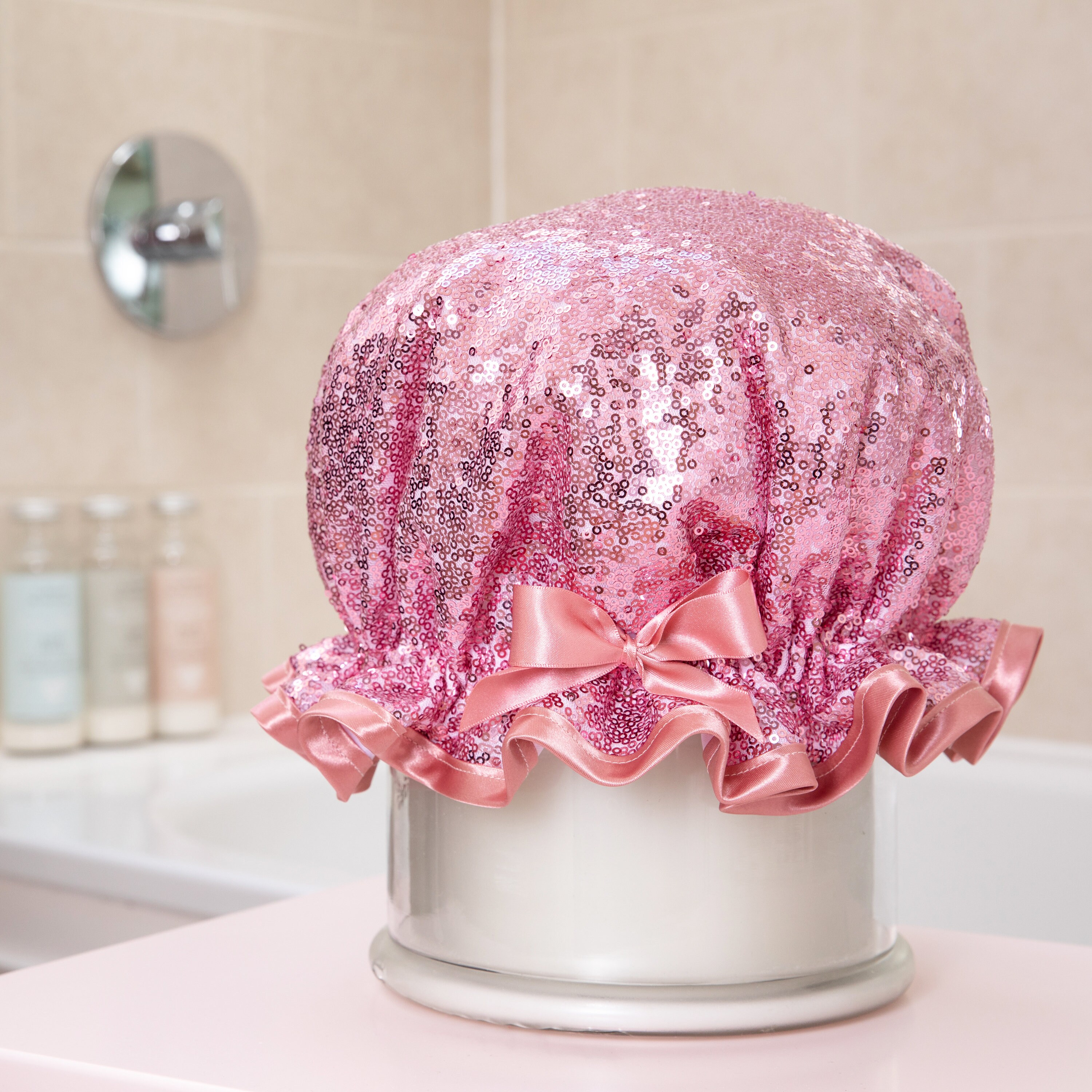 Pink Luxury Sequin Shower Cap - Etsy 