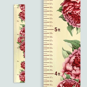 Vintage Floral Personalized Height Chart: Pink Blossom Growth Tracker