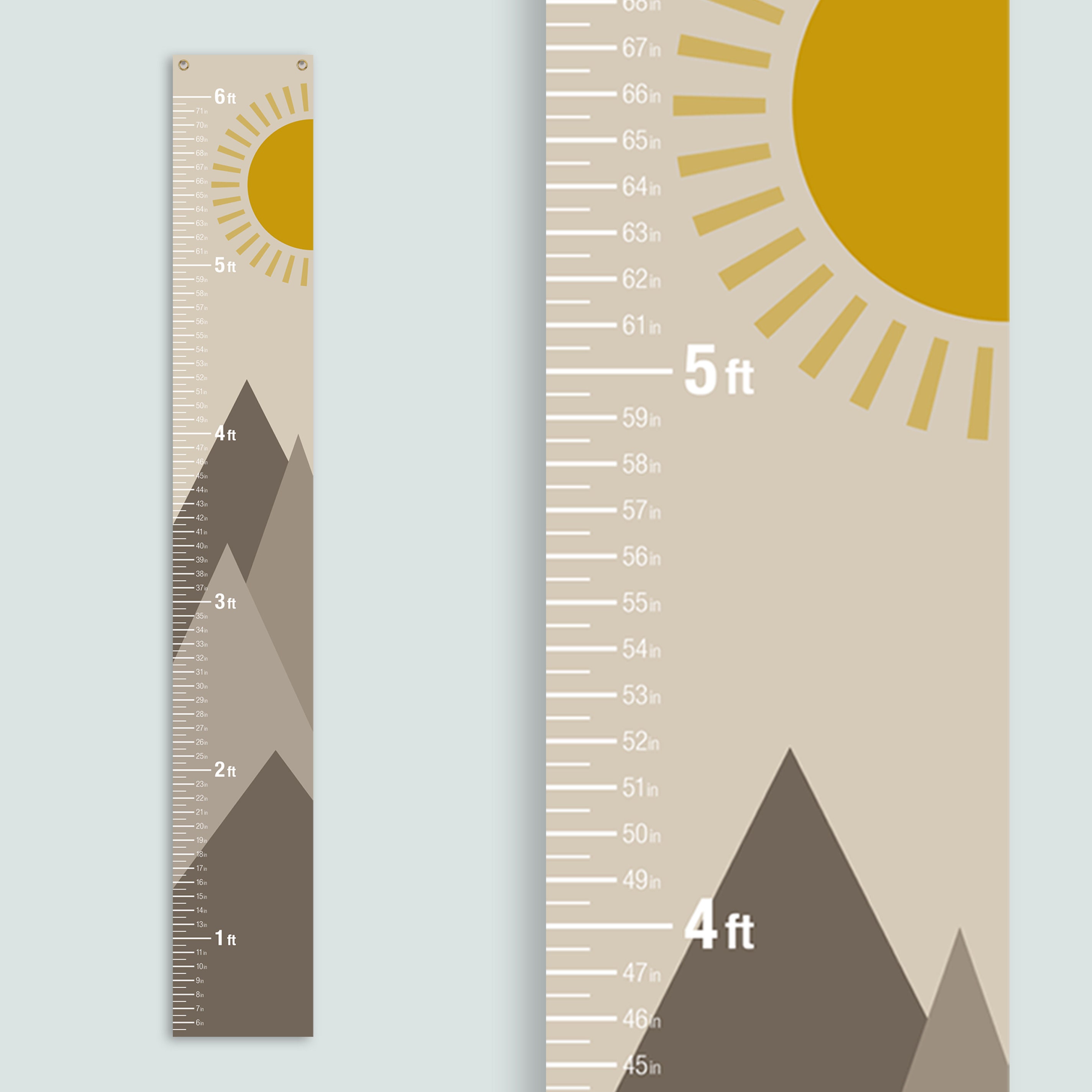 Personalized Mountains and Sun Height Chart: Neutral Nursery Decor