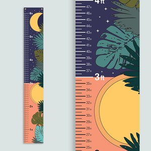 Tropical Sun + Moon Height Chart -- Personalized Growth Chart to Track Children&#39;s Height (Indoor/Outdoor Use)