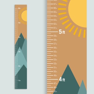 Mountains and Sun Personalized Height Chart: Kids Room Decor