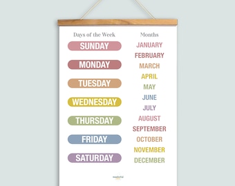 Days of The Week and Months Poster: Educational Kids Chart