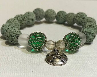 Essential oil diffuser bracelet, lava bead bracelet, aromatherapy lava bead bracelet, beaded bracelet, charm bracelet, nautical, sand dollar