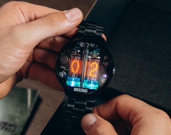 Nixie Tube Wrist Watch wristwatch clock tubes IN-16 Nixoid next (Metal,Splash Resist) Futuristic Metro Retro SciFi nixoid