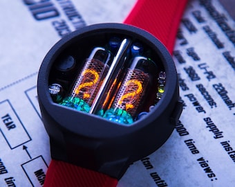 Carbon Nixie Tube Wrist Watch wristwatch clock gas discharge tubes IN-16 Nixoid Classic Futuristic Metro Retro SciFi fallout