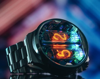 Nixie Tube Wrist Watch wristwatch clock tubes IN-16 Nixoid next (Metal,Splash Resist) Futuristic Metro Retro SciFi